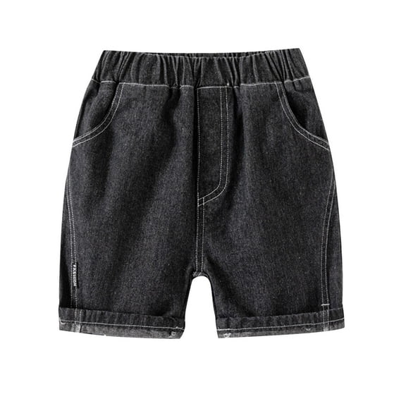 Boys Jean Shorts Elastic Waist Summer Denim Short Pants Casual Fashion Toddler Jeans with Pocket, Black, 5 Years