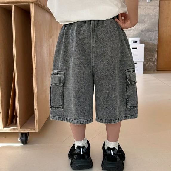Boys Jean Shorts Fashion Loose Elastic Waist Denim Shorts with Pocket Boys' Fashion Toddler 4T Boy Clothes