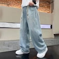 thumbnail image 1 of Boys Jeans Baggy Cargo High Waisted Wide Leg with Pocket Loose Fit Pull On 5-6 Years Boy Clothes, 1 of 8