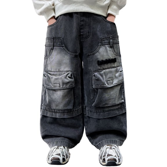 Boys Jeans Blue Cargo Jogger Pants Elastic Waist Straight with Pocket Classic Fit Jogger Boy Clothes 11-13 Years