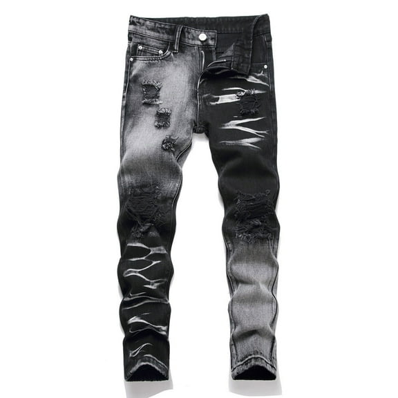 Boys Jeans Boys Distressed Jeans Straight Hole Breaking Mid Waist Denims Pants Pants Boys Black 6 Years-7 Years