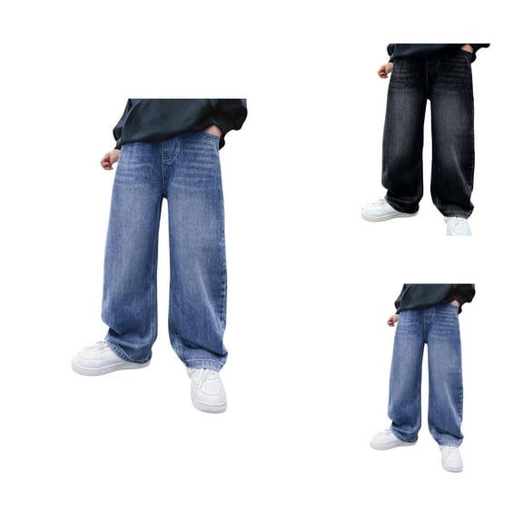 Boys Jeans Boys' Fashion Boys Elastic Waistband Jeans Kids Straight Leg Denim Pants Casual Loose Fit Cargo Trousers for Spring Autumn Daily Wear