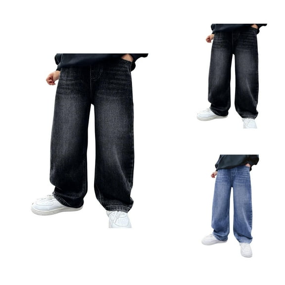 Boys Jeans Boys' Fashion Boys Elastic Waistband Jeans Kids Straight Leg Denim Pants Casual Loose Fit Cargo Trousers for Spring Autumn Daily Wear