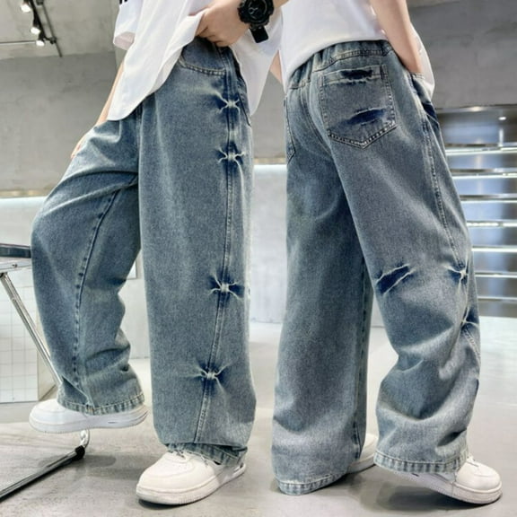 Boys Jeans Comfortable Baggy Trousers Casual Denim for Kids with Elastic Waistband Ideal for and Everyday Wear