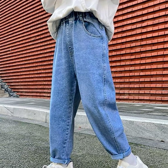Boys Jeans Comfortable Trousers Elastic Waist Casual Pants with Pockets Baggy Outdoor Streetwear for Active Kids