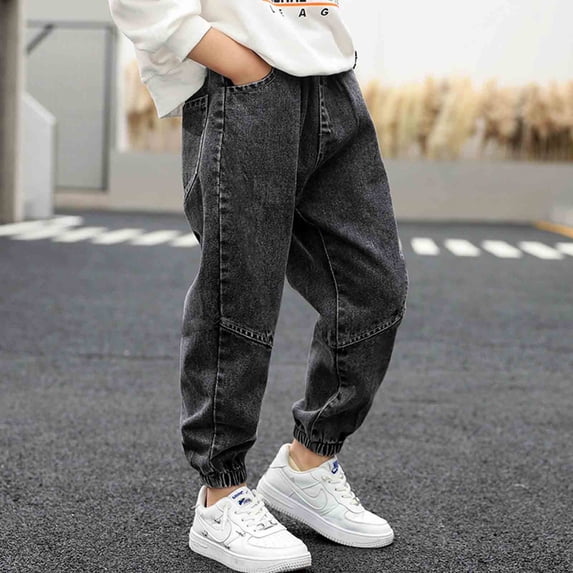 Boys Jeans Drawstring Elastic Waist Demin Pants Fall Spring Stretch Pants Black 5-6 Years