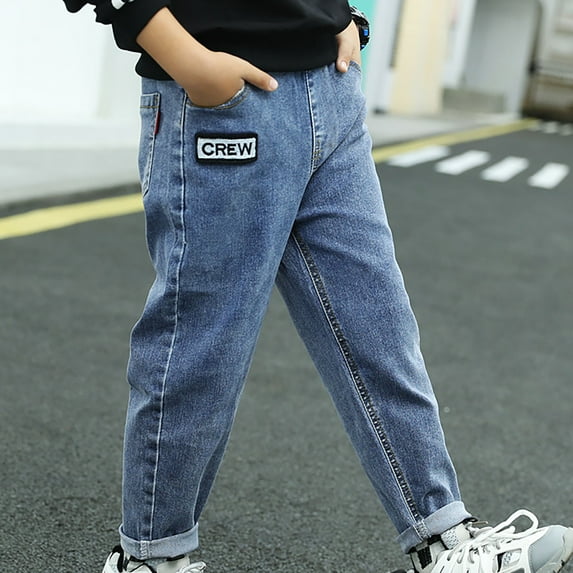 Boys Jeans Drawstring Elastic Waist Demin Pants Fall Spring Stretch Pants Blue B 6-7 Years
