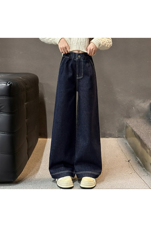 Boys' Jeans Drawstring Waist Casual Wide Leg Jeans Casual Denim Pants with Pockets for kids Girls 9-10 Years Boy Pants