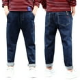 thumbnail image 1 of Boys Jeans Elastic Waist Straight Leg Girls Denim Pants Kids Trousers with Pockets(130 7-8 Years,BU3), 1 of 6