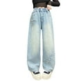 thumbnail image 1 of Boys Jeans Kids Girls Thin Breathable Personality Denim Pants Elastic Waist Wide Leg Casual Jeans Jeans for Teens Grey 12 Years-15 Years, 1 of 7