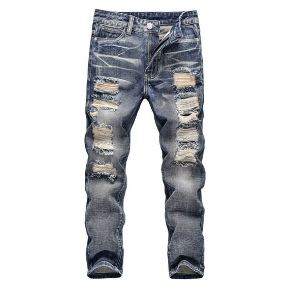 Boys Jeans Kids Teen Boys Summer Elastic Waist Baggy Jeans with Pocket Vintage Hop Streetwear Baby Jeans Navy 6 Years-7 Years