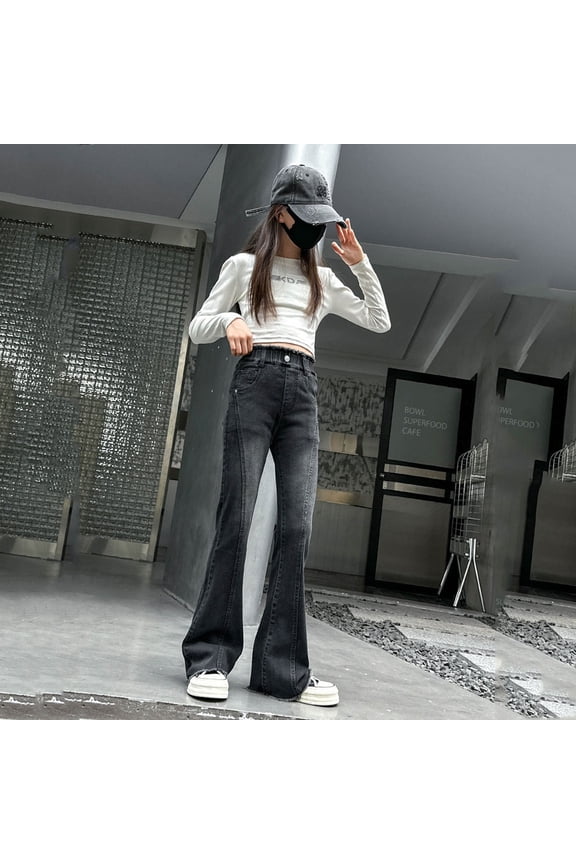 Boys Jeans Pants Drawstring Waist Casual Wide Leg Baggy Pants Cargo Pants for kids Girls Baby Boy Jeans 4T