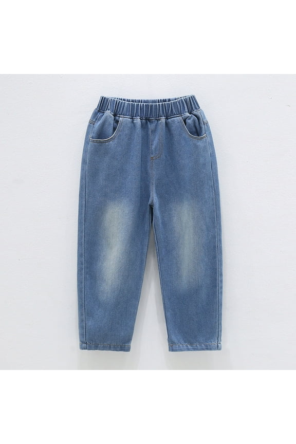 Boys' Jeans Pull on Jeans Wide Leg Jeans Casual Washed Denim Pants for kids Girls Cargo Pants 7-8 Years