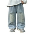 thumbnail image 1 of Boys Baggy Jeans Ripped Baggy Cargo Pants Straight Waist Casual with Pocket Classic Fit Pull On Clothes 7-8 Years, 1 of 9