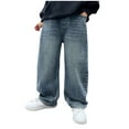 thumbnail image 1 of Boys Jeans Size 10 Boys School Clothes Toddler Kid Boy Elastic Mid Waist Washed Full Length Straight Pants Denim Jeans, 1 of 9