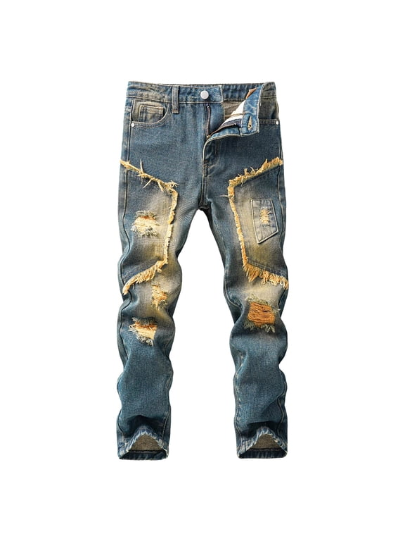 Boys Jeans Size 14 Bootcut Boy's Ripped Jeans Stacked Skinny Fit Destroyed Distressed Fashion Comfy Denim Jeans Pants Boy Jeans Size 14-16 Boot Cut