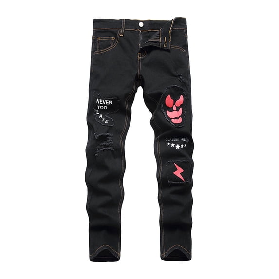 Boys Jeans Size 14 Stretch Tween Boys Jeans Fashionable Distressed Washed Skinny Blue Jeans, Kids Ripped Frayed Denim Pants with Zipper Fly