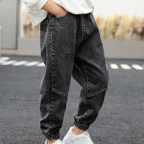 Boys Jeans Stretchable Denim Pants in Slim Fit Spring And Summer Children's Boys' Basic Casual Solid Long Pocket Jeans Black 150/9-10 Years