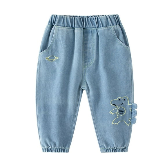 Boys Jeans Toddler Baby Boys Summer Thin Breathable Loose Wide Leg Jeans with Dinosaur Embroidery Jeans for Teens Light Blue 5 Years-6 Years