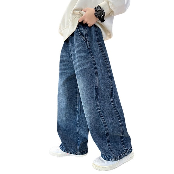 Boys Jeans Toddler Kids Boys Cargo Jeans Spring Fall Wide Leg Vintage Wash Ripped Denim Pants Streetwear Baby Jeans 4 Years-5 Years Blue