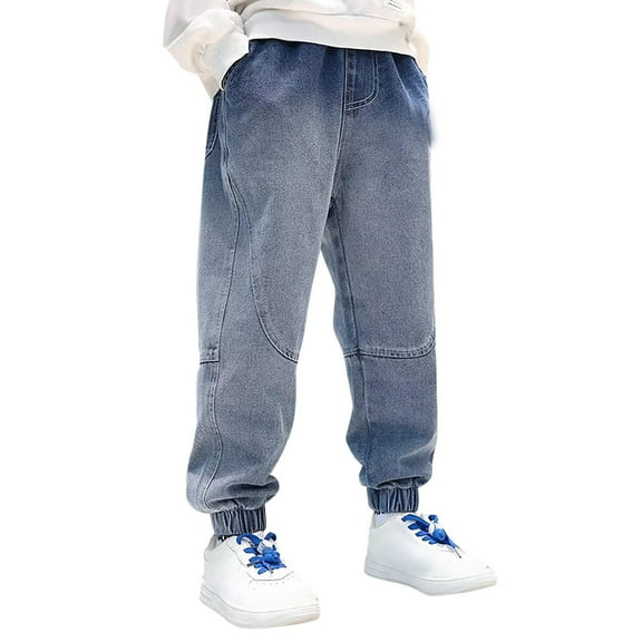 Boys Jeans Wide Leg Jeans Loose Fit Denim Vintage Trousers Casual Wide Leg Jeans Boys Pants Blue 8 Years-9 Years