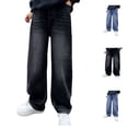 thumbnail image 1 of Boys Jeans Wide Leg Loose Fit Vintage Baggy Denim Pants with Pockets Casual Elastic Waist Fall Winter Trendy Jeans Streetwear Black Sizes 4-5 Y, 1 of 7