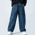 thumbnail image 1 of Boys Jeans with Pockets Casual Elastic Waist Baggy Wide Leg Kids Denim Pants Blue 5, 1 of 7