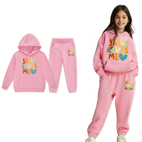 Boys Jesus Loves You Hoodies Kids Printed Sweatshirt Long Sleeves Cute Oversize Pullover Jogging Pants 2 Piece Fall Winter Clothes Preppy Clothes 6-7 Years