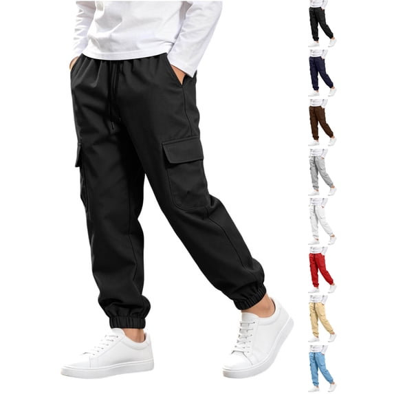 Boys Jogger Cargo Pants Zaewscy Boys Cargo Jogger Pants Elastic Drawstring Waist Casual Trousers with Multi Pockets Kids Outdoor Daily Wear Black 170