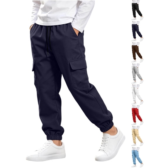 Boys Jogger Cargo Pants Zaewscy Boys Cargo Jogger Pants Elastic Drawstring Waist Casual Trousers with Multi Pockets Kids Outdoor Daily Wear Navy 170