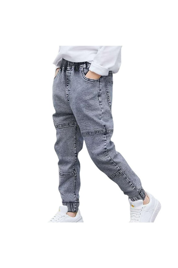 Boys Jogger Jeans - Kids Elastic Waist Stretch Denim Pants Slim Fitting Casual Jean Trousers with Pockets Gray 3Y