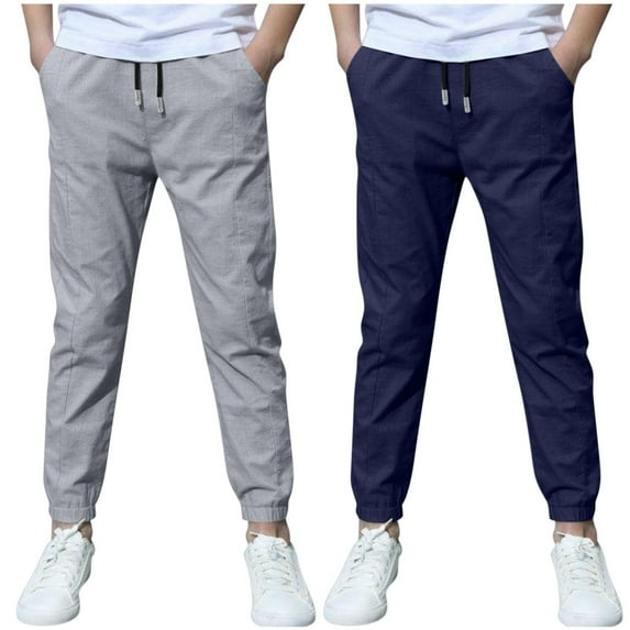 Boys Jogger Pants, 2pc Drawstring Casual Linen Pants Casual Outerwear Jogger Pants Lightweight Sweatpants with Pockets Sweatpants Lady Trousers Dark Blue 5Y