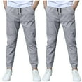 thumbnail image 1 of Boys Jogger Pants, 2pc Drawstring Casual Linen Pants Casual Outerwear Jogger Pants Lightweight Sweatpants with Pockets Ladies Work Pants Gray 9Y, 1 of 6
