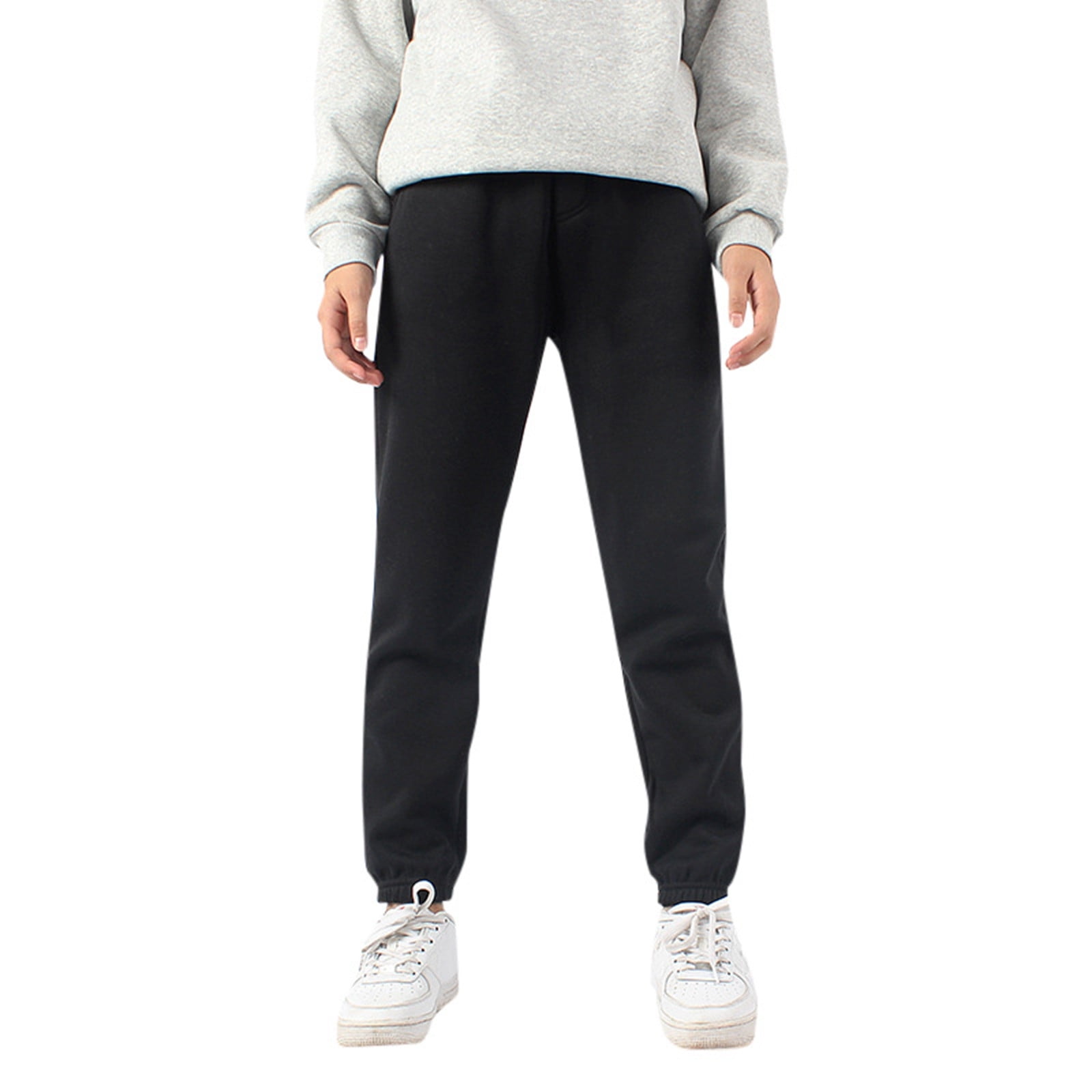 Boys Jogger Pants Pure Color Boys Athletic Pants Pull-On Thermal Sweatpants With Pockets Unisex Casual Kids Trousers Black 8-9 Years