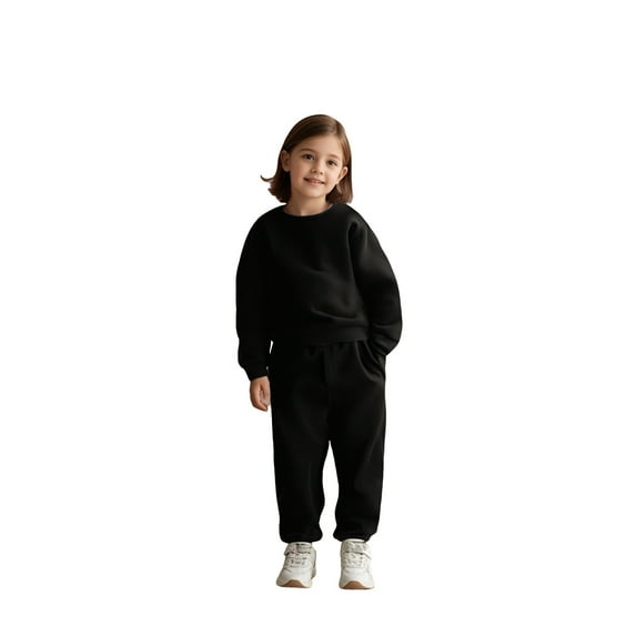 Boys Jogger Set Long Sleeve Crewneck Black Casual Sweatshirt and Jogger Pants 2 Piece Warm Fall Winter Clothes 3-4 Years Old Boy Clothes Boys Girls Fashion