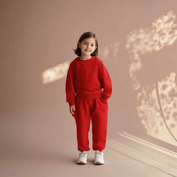 Boys Jogger Set Long Sleeve Crewneck Red Pullover Loose Sweatshirt Sweatpants 2 Piece Warm Fall Winter Clothes Girls Size 7-8 Years Clothes Boys Girls Fashion