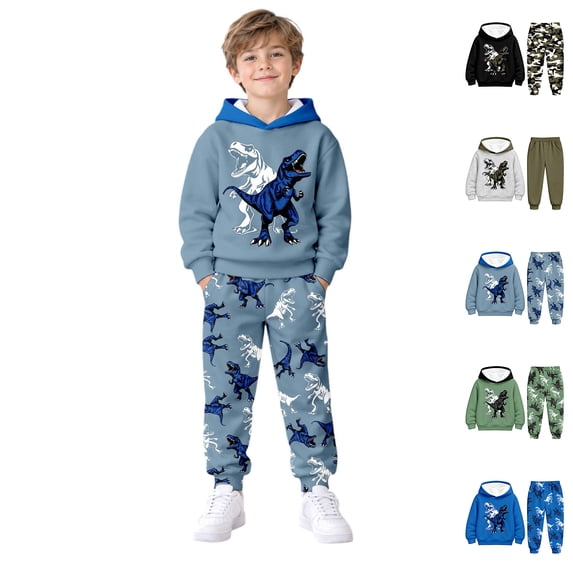 Boys Jogger Set Long Sleeve Dinosaur Print Hoodie and Sweatpants Sets Fall Winter Outfits Boys' Activewear Size 5-14 Years