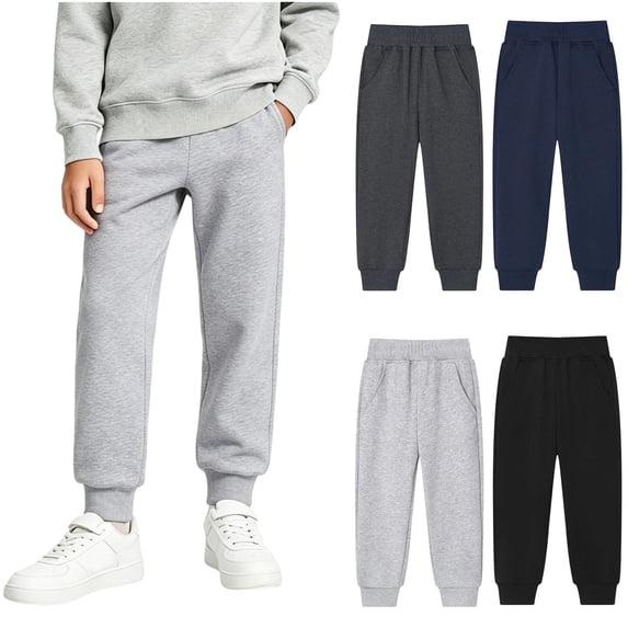 Boys Jogger Sweatpants Elastic Waist Casual Trousers with Side Pockets Solid Color Pants for School Outdoor Daily Wear