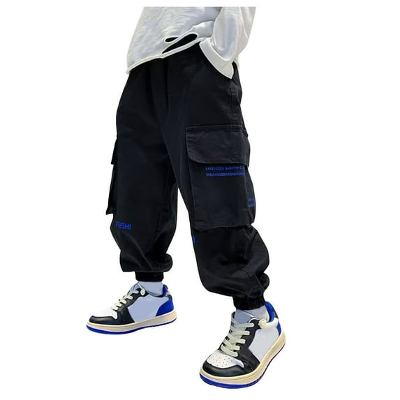 Boy Cargo Pants Boys Joggers Size 8 Boy's Cargo Joggers Pants Youth Quick Dry Hiking Lightweight Pants for Sports Outdoor with Pockets Black 3-4 Years