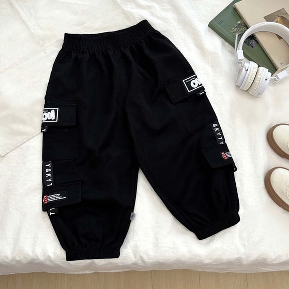Boy's Casual Cargo Pants Loose Fit Skateboard Denim Pants Streetwear Straight Leg Workwear Baggy Jogger Pants with Pocket for Active Kids
