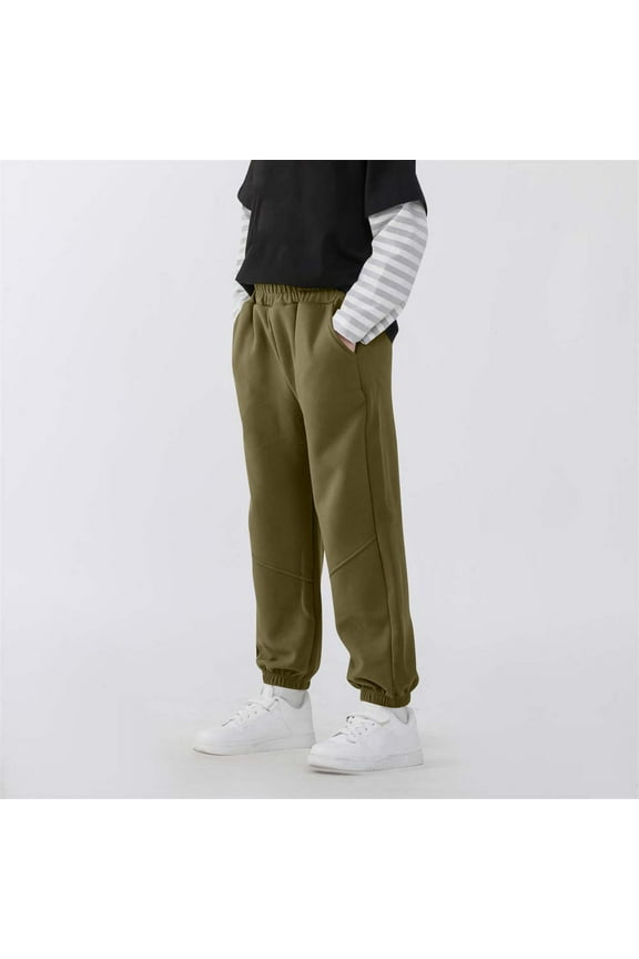 Boys Joggers Elastic Waist Straight Leg Sweatpants Kids Teen Boy Pants Stretch Fashion Solid Color Pull On Pants with Pockets, Size 5-15