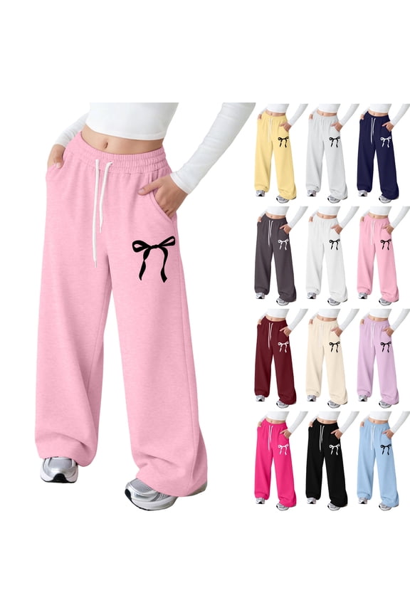 Boys Joggers Size 8 Baggy Sweatpants for Girls Bowknot Lightweight Wide Leg Sweat Pants Athletic Elastic Waist Trousers 4-14 Years