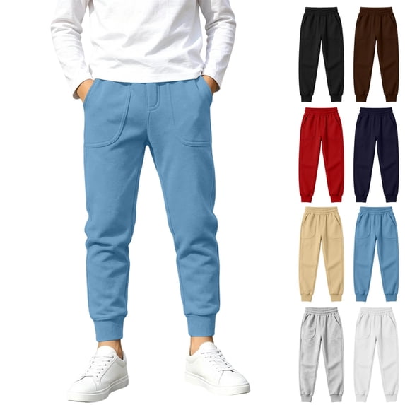 Boys Joggers Sweatpants Kids Sweatpants with Pockets Drawstring Elastic Waist with Pockets Ribbed Cuffs Kids Casual Pants for School Daily Wear (Ages 5-14 Years)