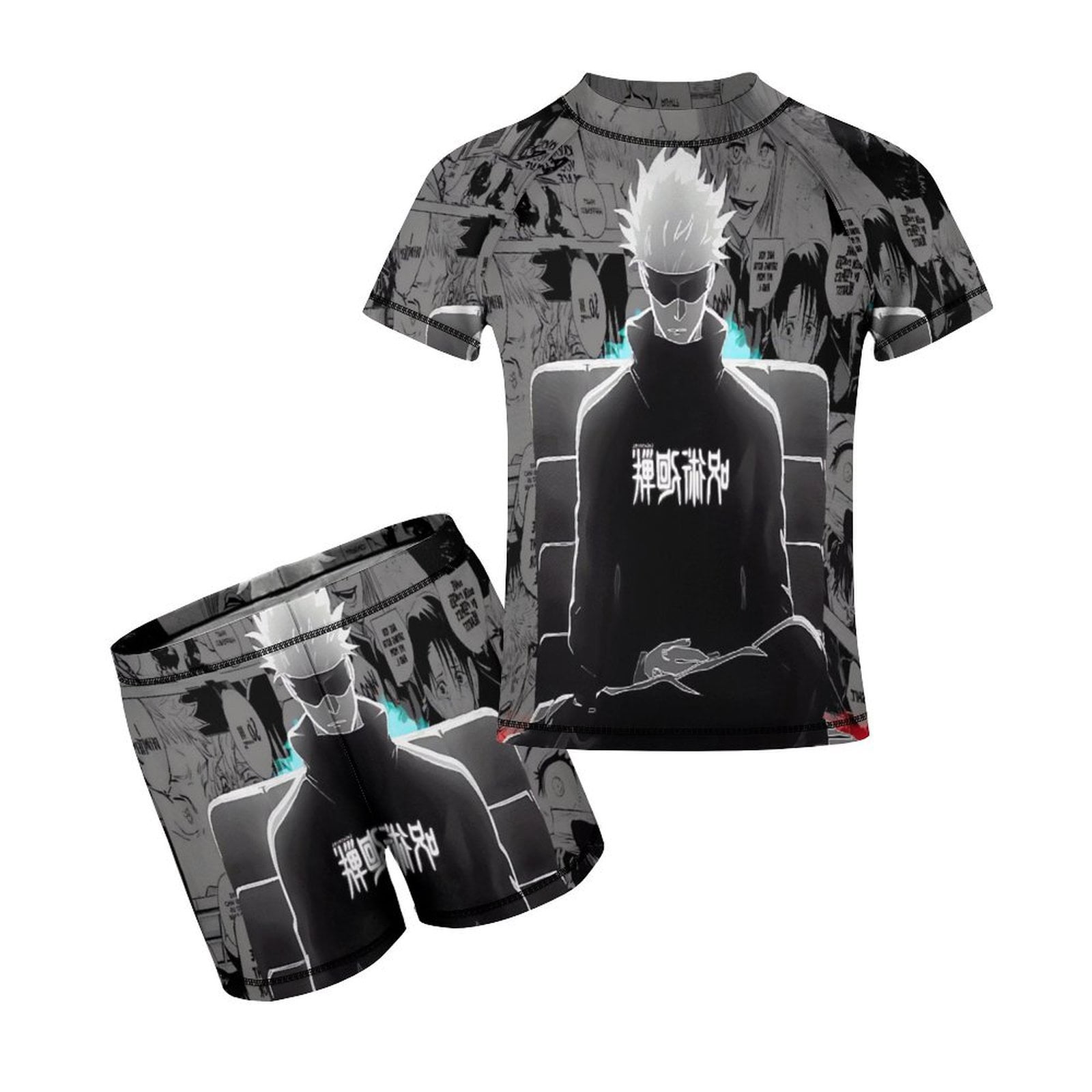 Boys Jujutsu Anime Kaisen Rash Guard Set 2 Piece Swimsuits Short Sleeve ...