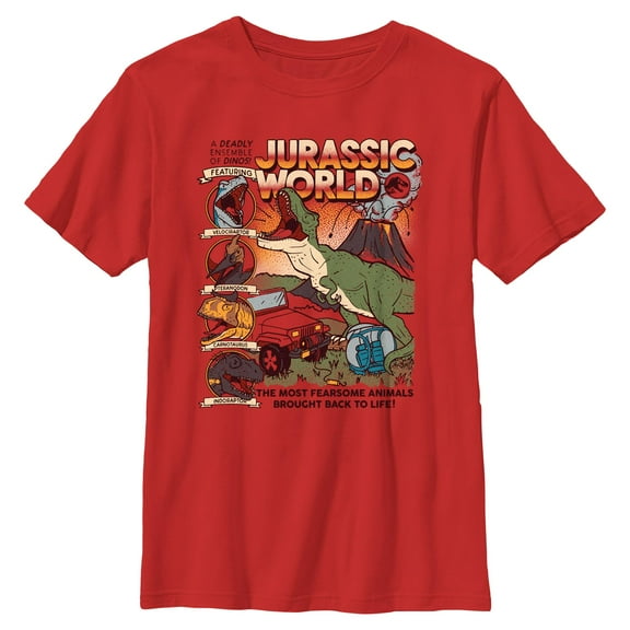 Boys Jurassic World Retro Cartoon Dinosaurs T Shirt