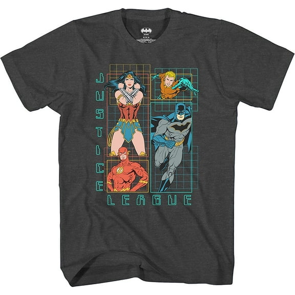Boys Justice League Crewneck T-Shirt with Batman, The Flash and Superman - Little and Big Boys Sizes