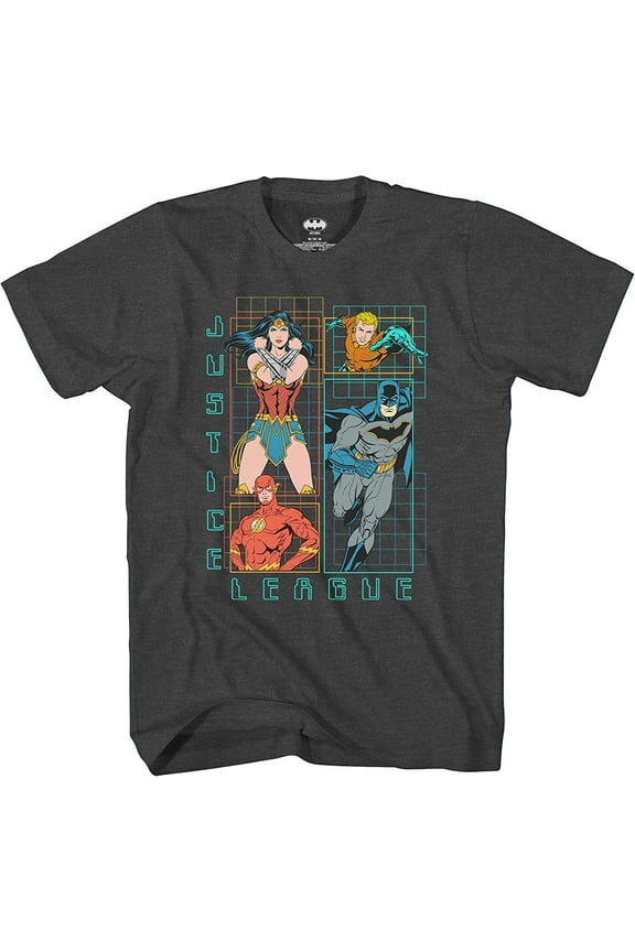 Boys Justice League Crewneck T-Shirt with Batman, The Flash and Superman - Little and Big Boys Sizes