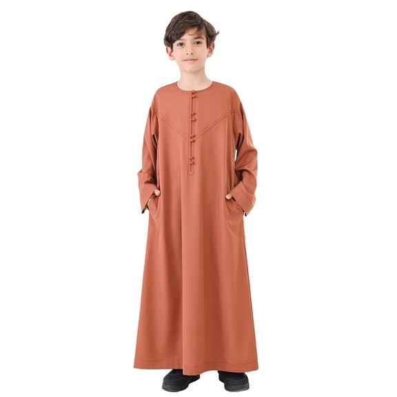 Boys Kaftan Long Sleeve Arabic Thobe Traditional for Teenage Boys Embroidered Robe Set Elegant Wear for Children
