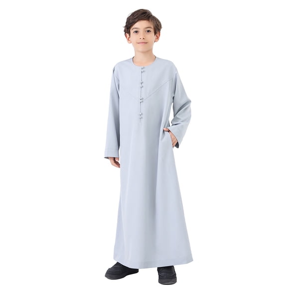 Boys Kaftan Long Sleeve Arabic Thobe Traditional for Teenage Boys Embroidered Robe Set Elegant Wear for Children