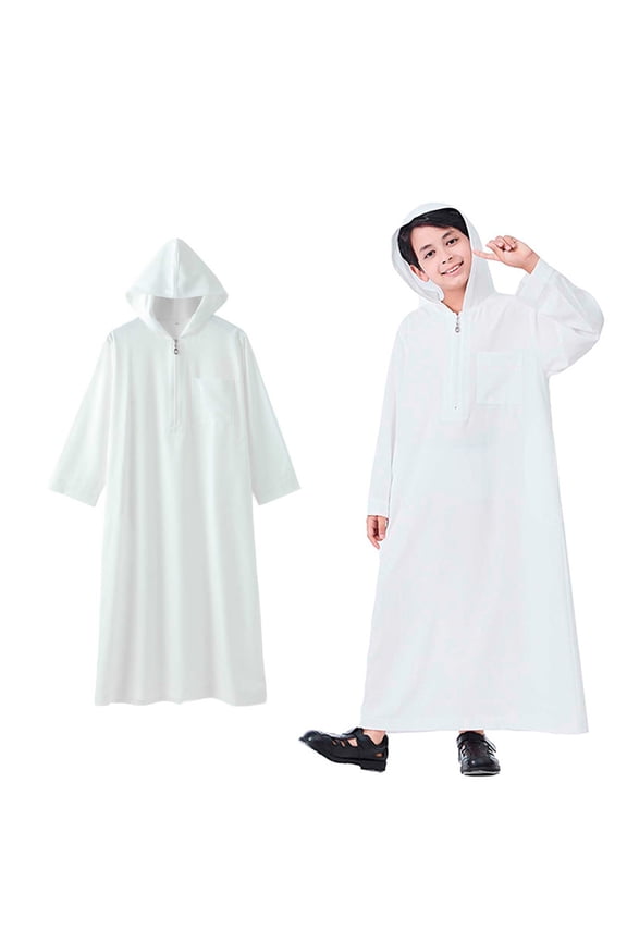 Boys Kaftan Thobe Casual Long Sleeves Gown Crew Neck Thobes White Robe 7-8 Years